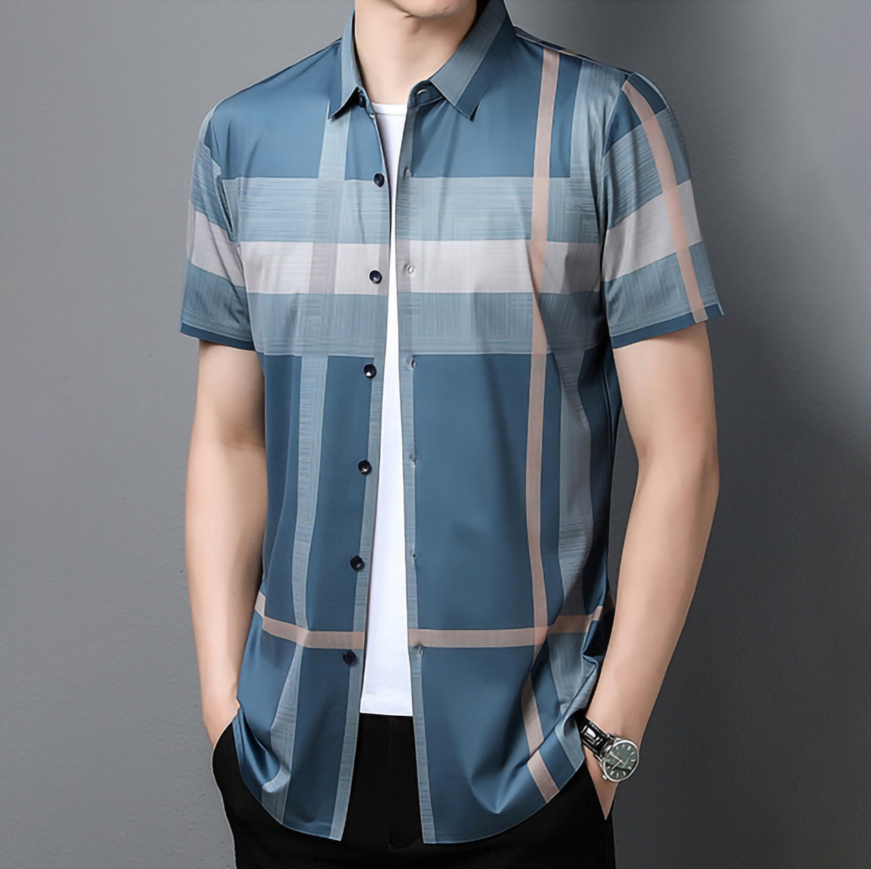 Half Sleeves Men's Cotton Check Shirt