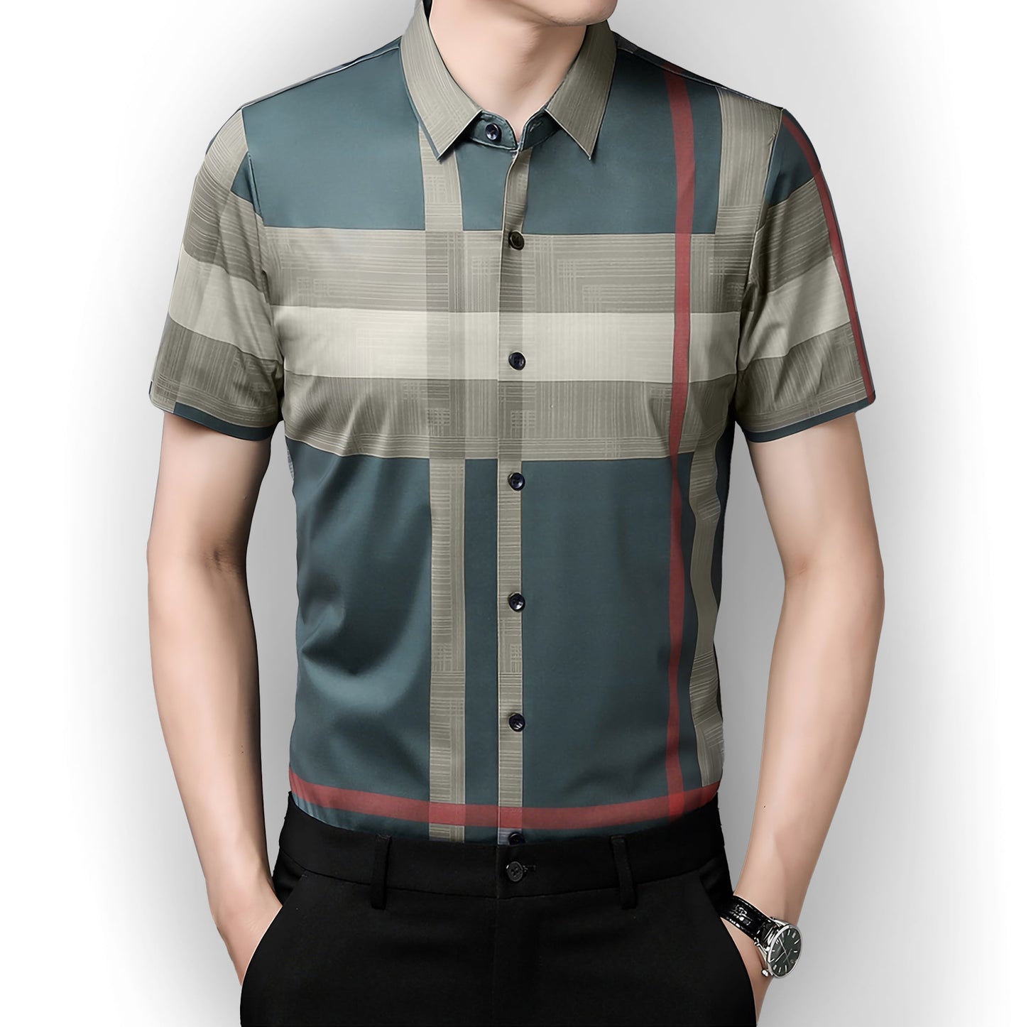 Half Sleeves Men's Cotton Check Shirt