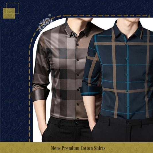 Pack of 2 ( Men's Premium Cotton Shirts ) BB CHECK+BLUE G