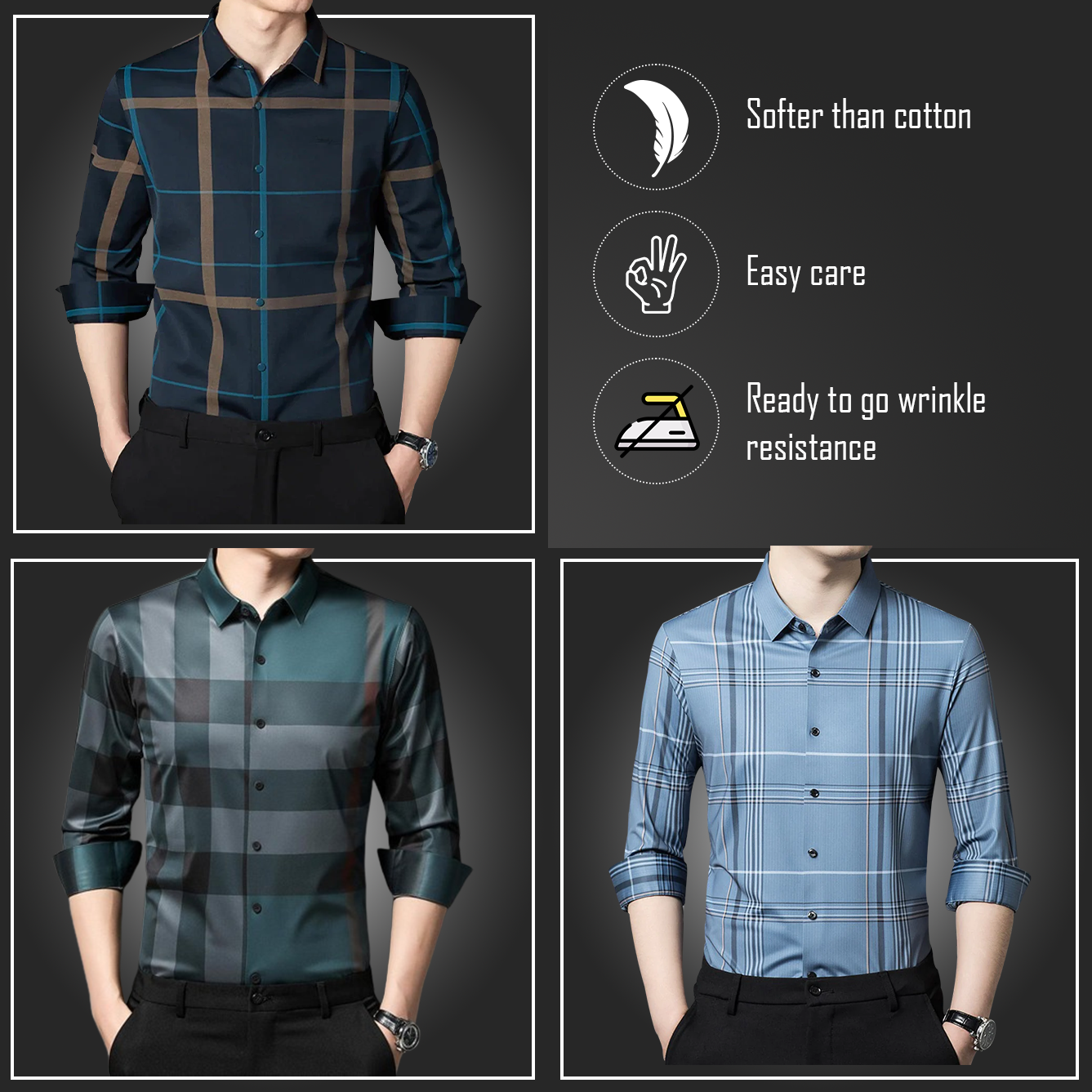 Latest Pack of 3 ( Men's Premium Cotton Shirts ) BLUE G+PEACOCK+GL 2