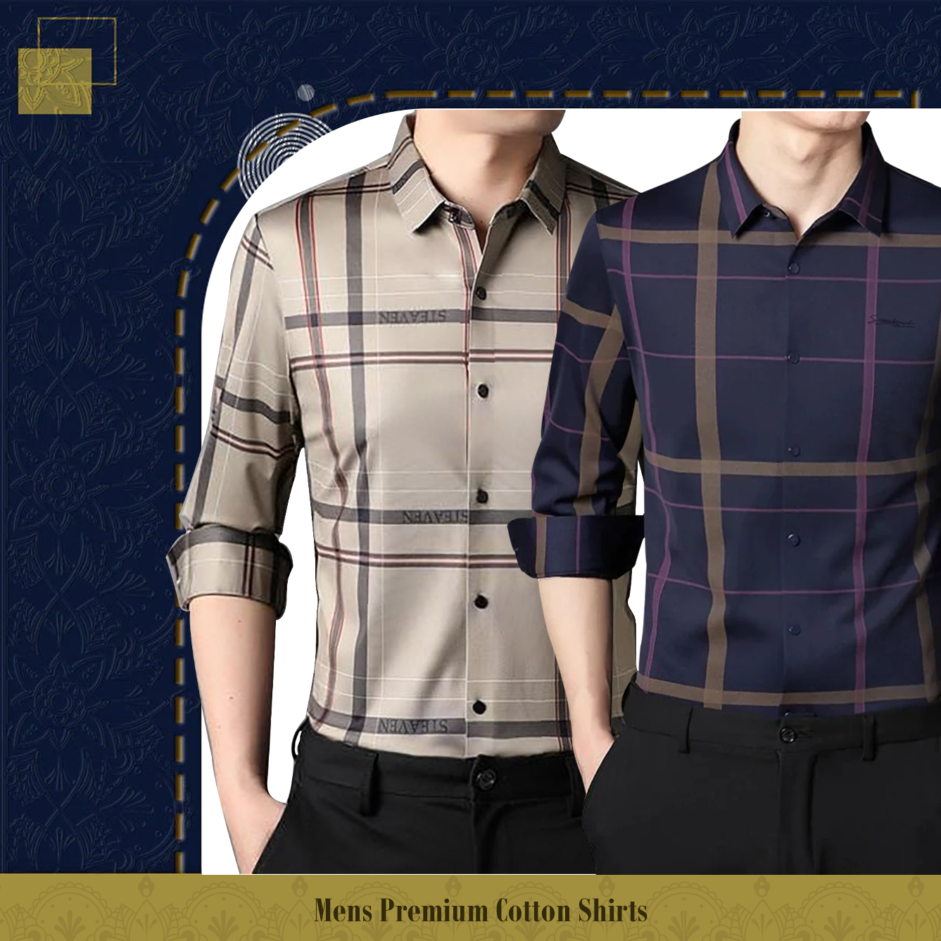 Pack of 2 ( Men's Premium Cotton Shirts ) CREAM+PURPLE