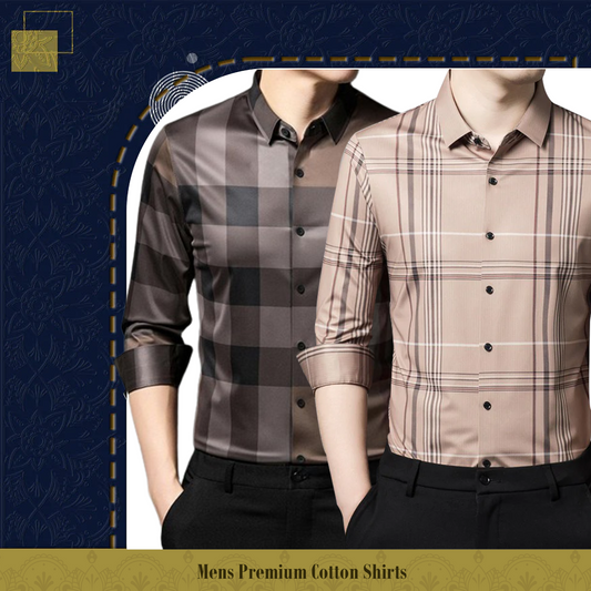 Pack of 2 ( Men's Premium Cotton Shirts ) BB CHECK+PEACH 2