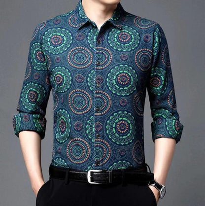 Kaleidoscope Blue Flower Cotton Full Sleeve Shirt (BCP)