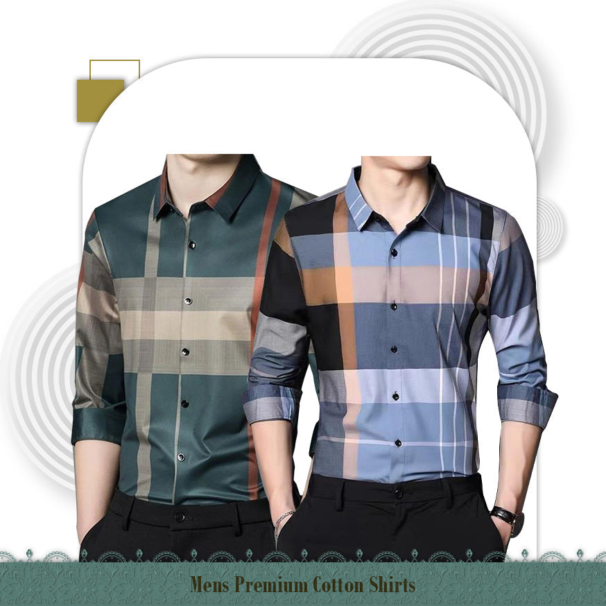 Pack of 2 ( Men's Premium Best Selling Cotton Shirts )[Green+SOB]